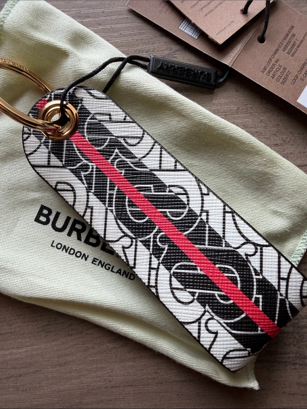 NWT Burberry TB Monogram Loop Charm E-canvas stripe
